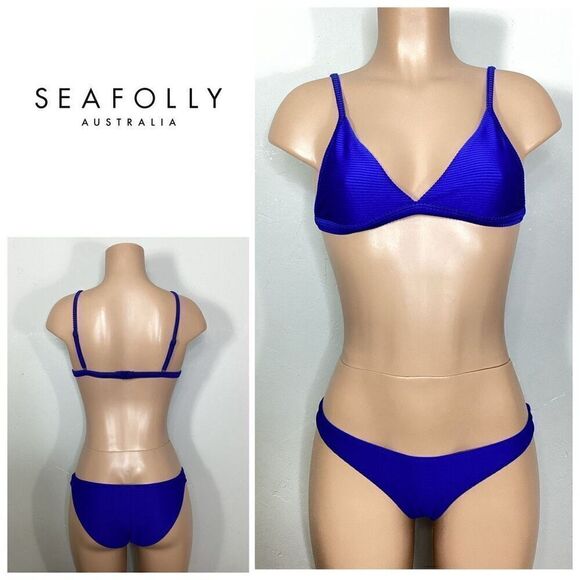 New. Seafolly blue ribbed bikini. Small. Retails $269 - Picture 1 of 9